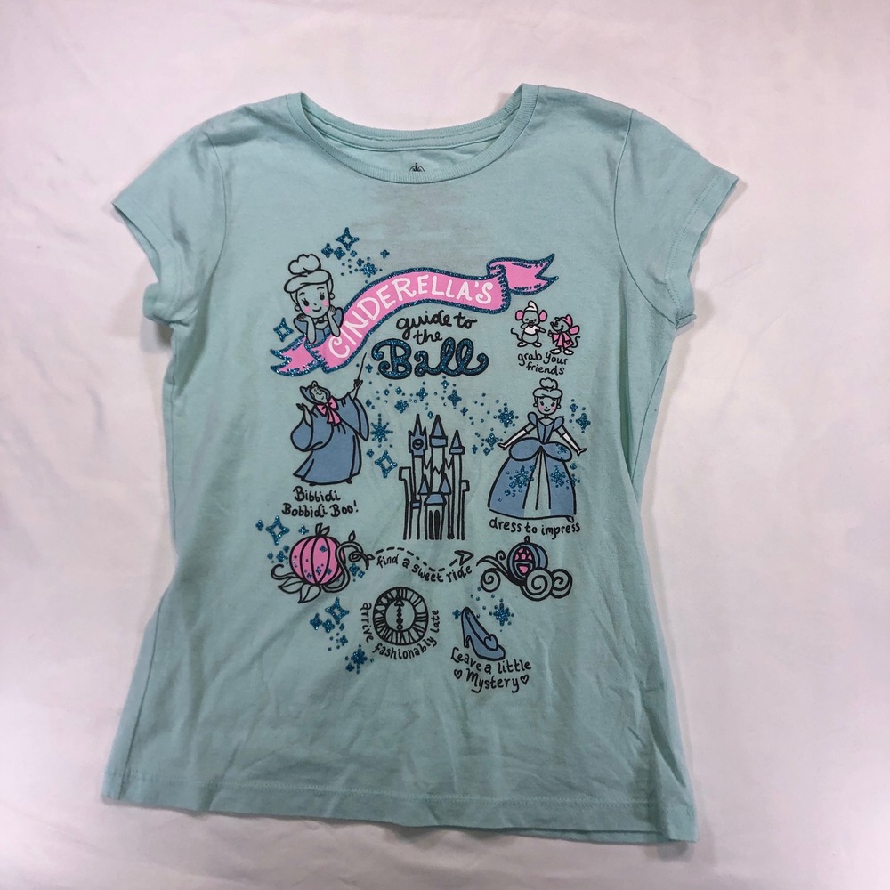 Disney Cinderella Guide to the Ball Mint Green Glitter Graphic Tee Girls L 10/12